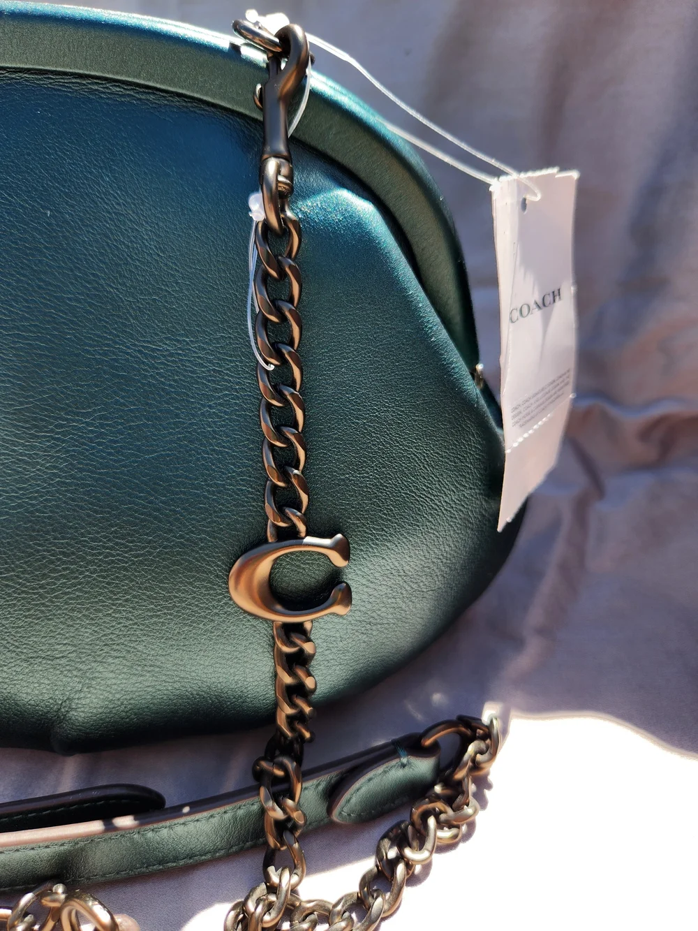 Coach Teal Metallic Leather Kiss-Lock Clutch - Picture 5 of 16